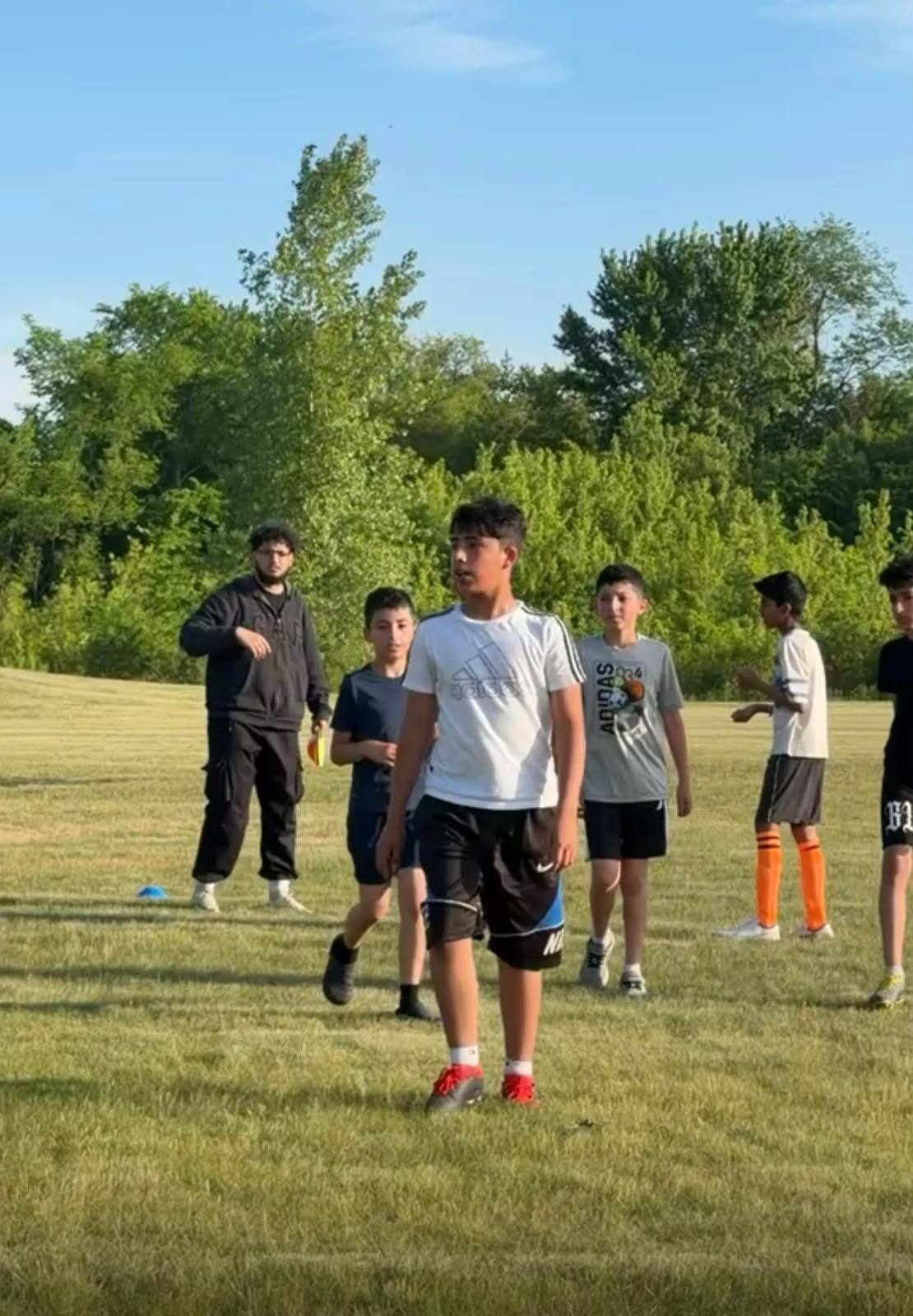 Boys training at a youth soccer training session in Oak Creek, Wisconsin